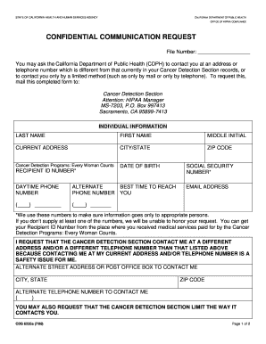 California Confidential Communication Request