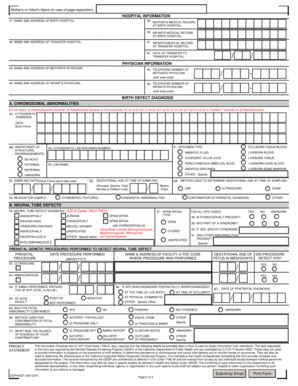 California Birth Defects Reporting Form