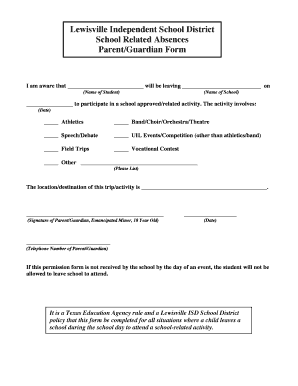 School Related Absences Parent Guardian Form