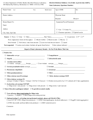 California Feces Bacterial Culture Form