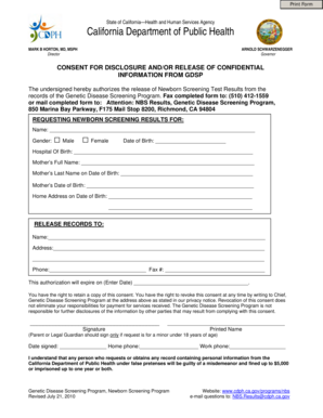 California Newborn Screening Results Consent Form