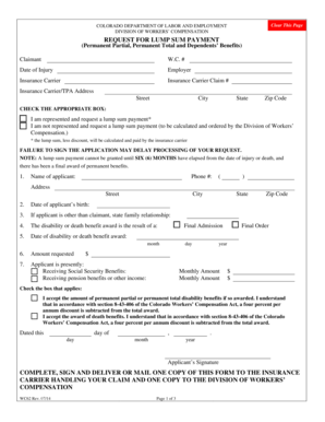 Colorado Workers' Compensation Lump Sum Payment Request