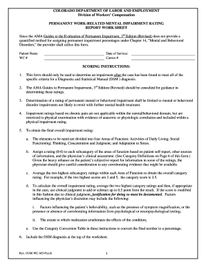 Permanent Mental Impairment Rating Worksheet