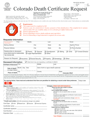 Colorado Death Certificate Request