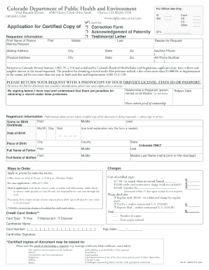 Colorado Certified Copy of Birth Certificate Application
