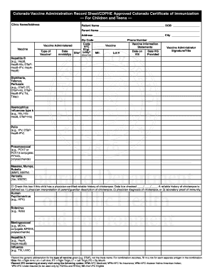 Colorado Vaccine Administration Record Sheet
