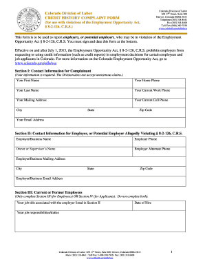 Colorado Credit History Complaint Form