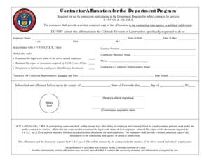 Contractor Affirmation for Department Program