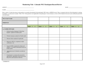 Colorado WIC Participant Record Review Form