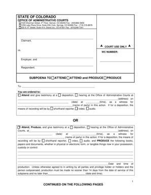 Colorado Subpoena to Attend and Produce