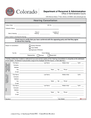 Colorado Hearing Cancellation Form
