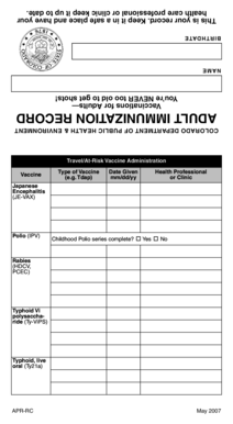 Personal immunization record card for adults - Coloradogov - colorado