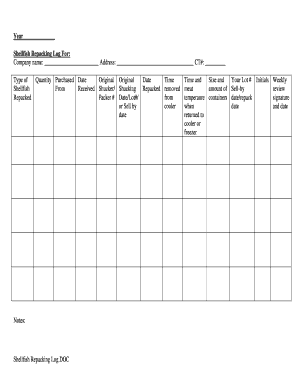 Shellfish Repacking Log