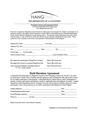 HangTime Lunch Parental Consent Form