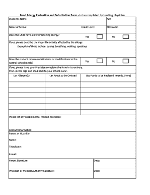Food Allergy Evaluation and Substitution Form