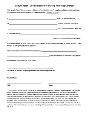 Recycling Contract Documentation Form