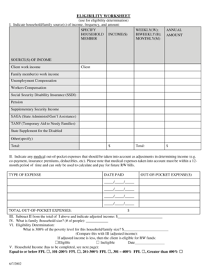 Eligibility Worksheet for RW Funds