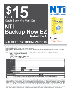 NTI Backup Now EZ Cash Rebate Form