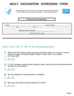 Adult Vaccination Screening Form
