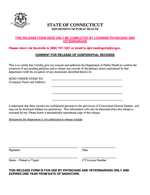 Connecticut Physician/Veterinarian Records Release Form