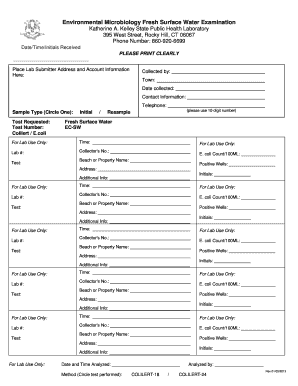 Fresh Surface Water Examination Form