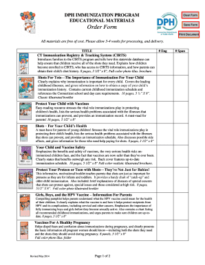 DPH Immunization Program Educational Materials Order Form