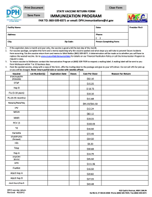 State Vaccine Return Form