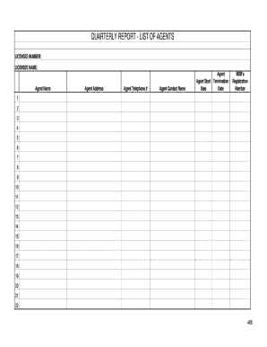 Quarterly Report - List of Agents