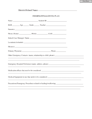 Feeding and Swallowing Plan