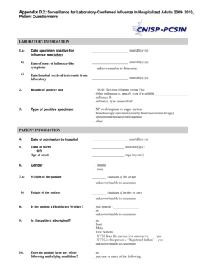 Patient Questionnaire for Influenza Surveillance