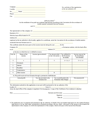 Romania Tax Certificate Application for Non-Resident Legal Persons
