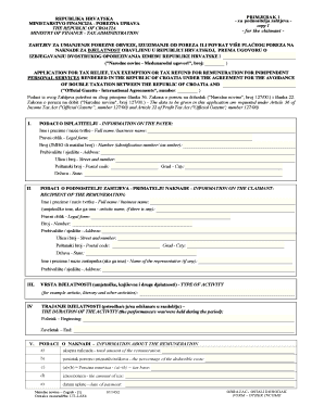 Croatia Tax Relief Application Form
