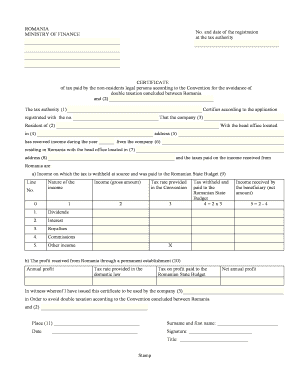 Romania Non-Resident Tax Certificate