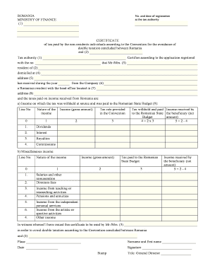 Romania Non-Resident Tax Certificate