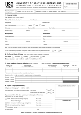 University of Southern Queensland International Student Application Form