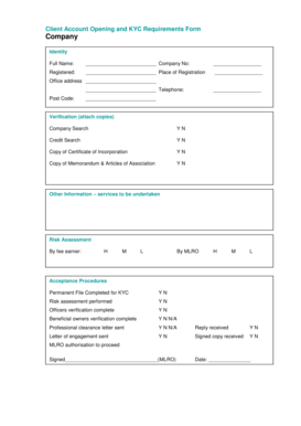 Client Account Opening and KYC Requirements Form