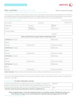 Xerox Pension Scheme Non-Member Expression of Wish