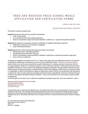 Free and Reduced Price School Meals Application