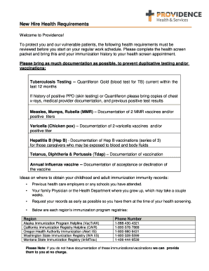 New Hire Health Requirements Form