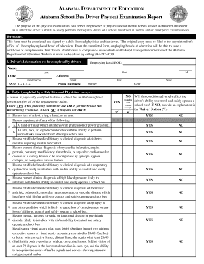 Alabama School Bus Driver Physical Examination Report