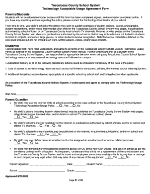Tuscaloosa County School Technology Acceptable Usage Agreement