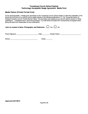 Tuscaloosa County School Media Waiver Form
