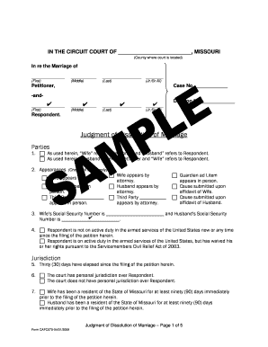 Missouri Judgment of Dissolution of Marriage