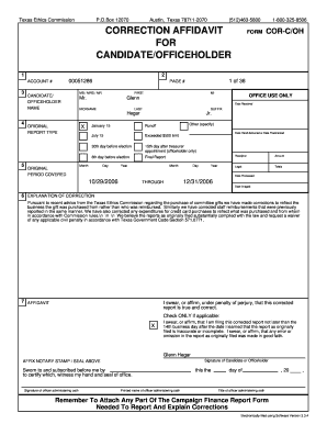Texas Ethics Commission Correction Affidavit Form