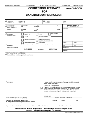 Texas Ethics Commission Correction Affidavit Form