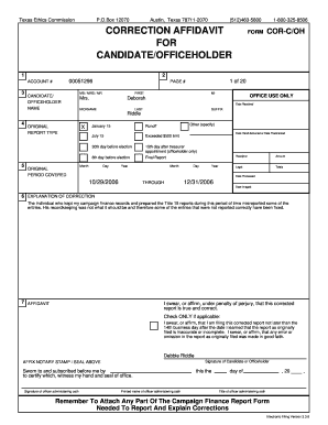 Texas Ethics Commission Correction Affidavit Form