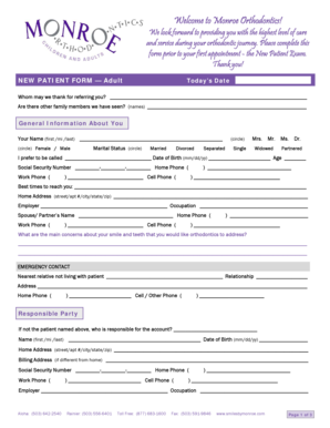 Adult New Patient Form