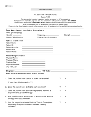 MajestaCare FAMIS Opioid Authorization Form