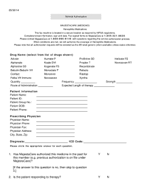 Service Authorization for Hemophilia Medications