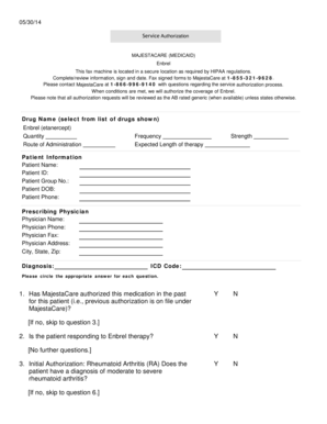 Service Authorization Form for Enbrel